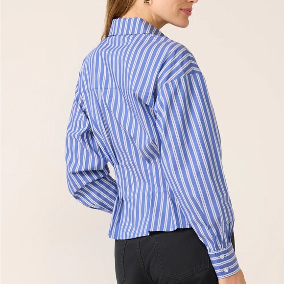 Evereve Mara Corset Blue Striped  Shirt - Picture 8 of 9